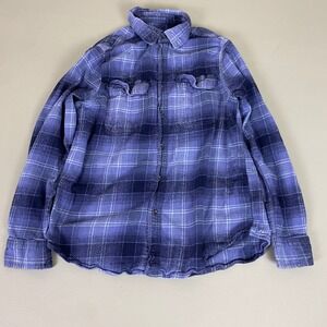 GEORGE Flannel Shirt Men's Size Large Blue Plaid Long Sleeve Button Up Cotton